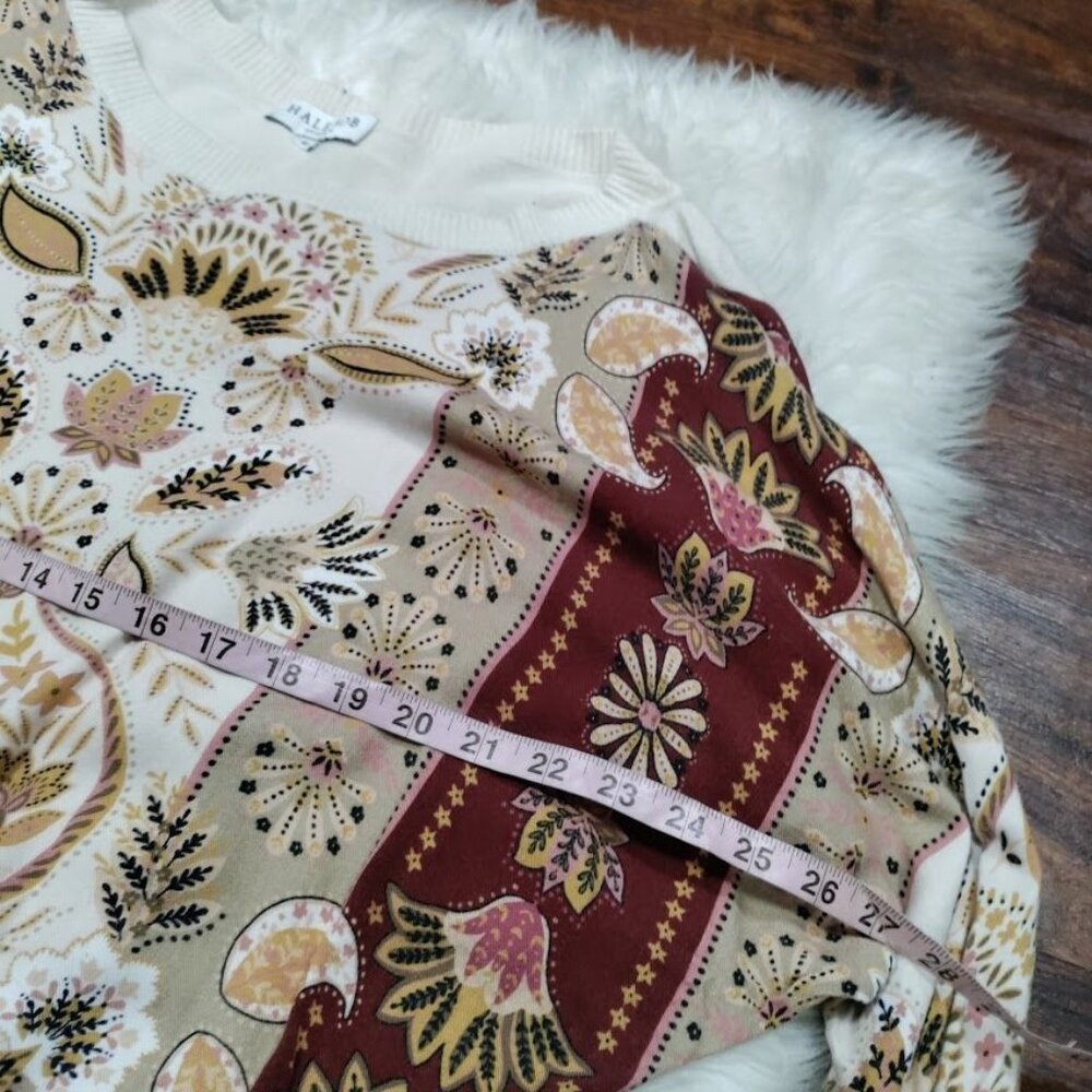 Hale Bob Womens Medium Paisley Floral Boho Dolman Sleeve Sweater Beige/Burgundy - Picture 7 of 10